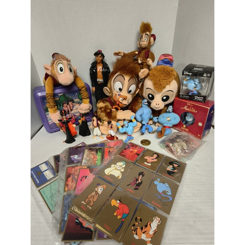 Mixed Lot Of Disney Aladdin Collectibles - Plush, Figures, Cards Some NWT Vtg